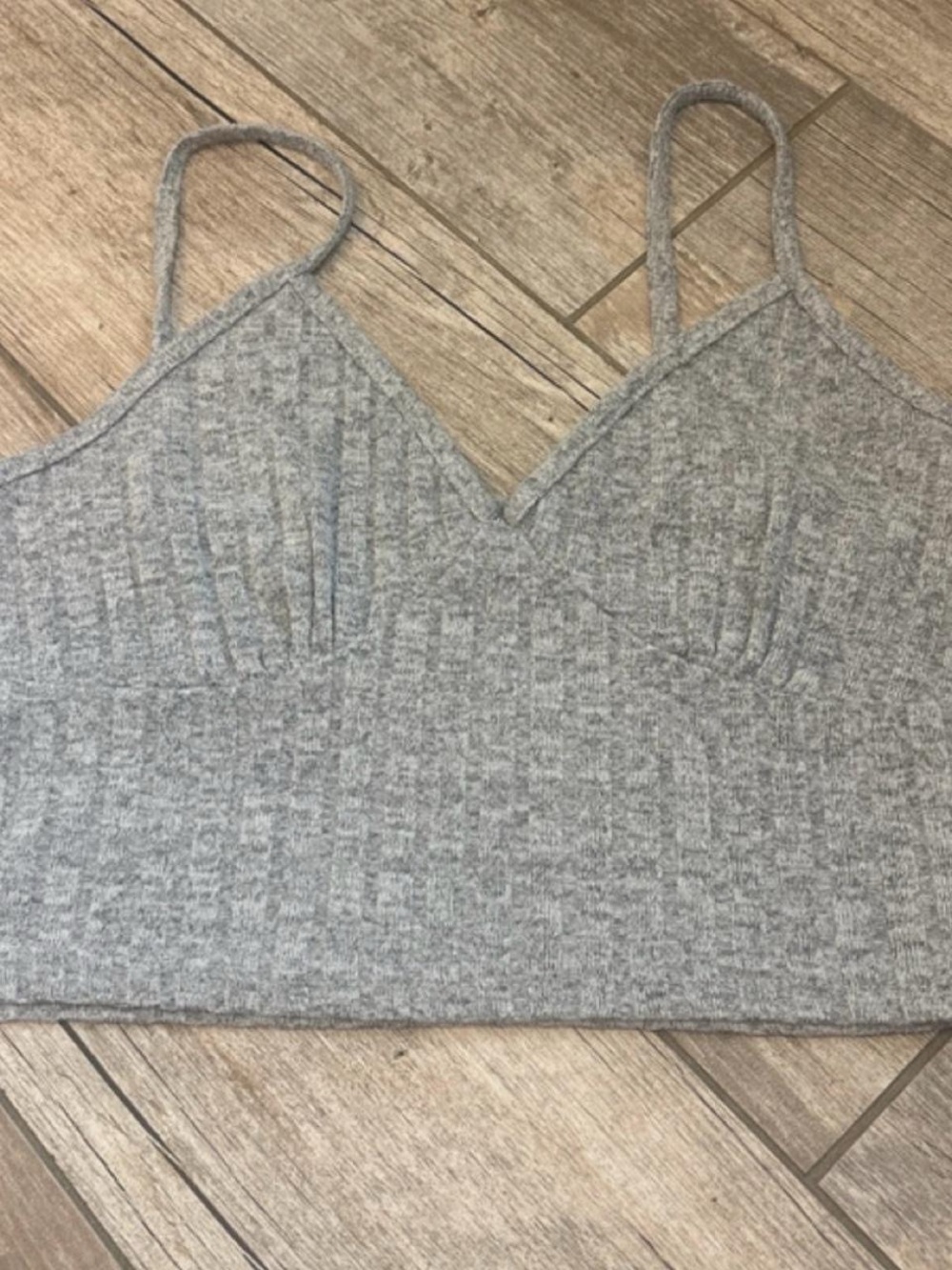 Grey Ribbed Knit Cropped Cami Top - Picture 2 of 4